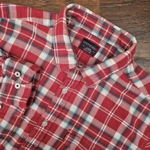 UNTUCKit Shirt Mens Large Red Button Up Flannel Plaid‎ Pockets Long Sleeve